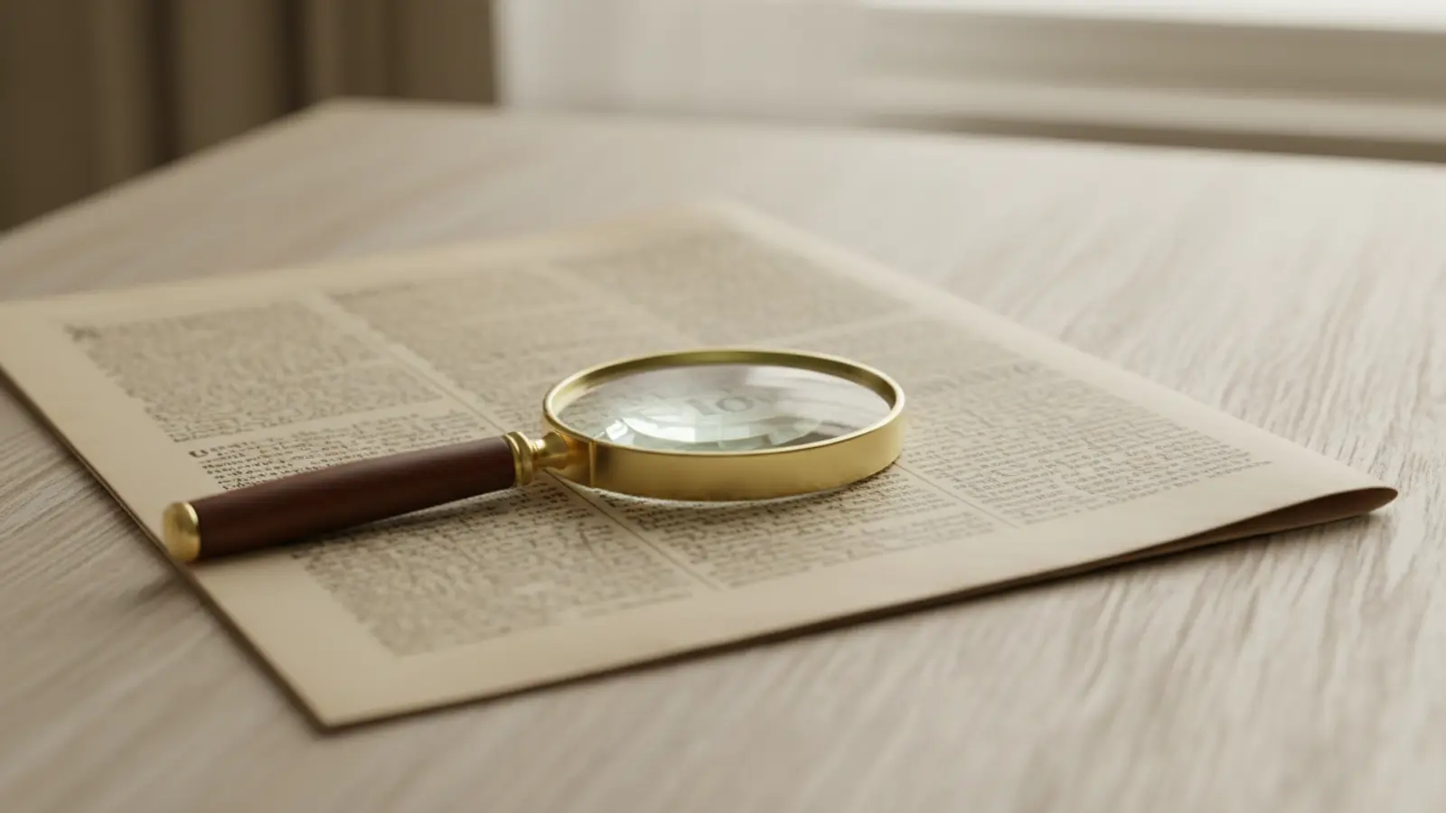 a newspaper advertisement page with a magnifying glass lying on it